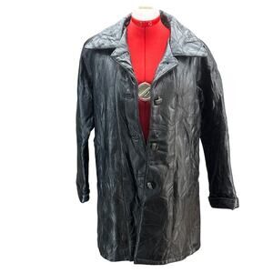 Maxam Vintage Black Italian Mosaic Lambskin Leather 4 Button Trench Coat Women L